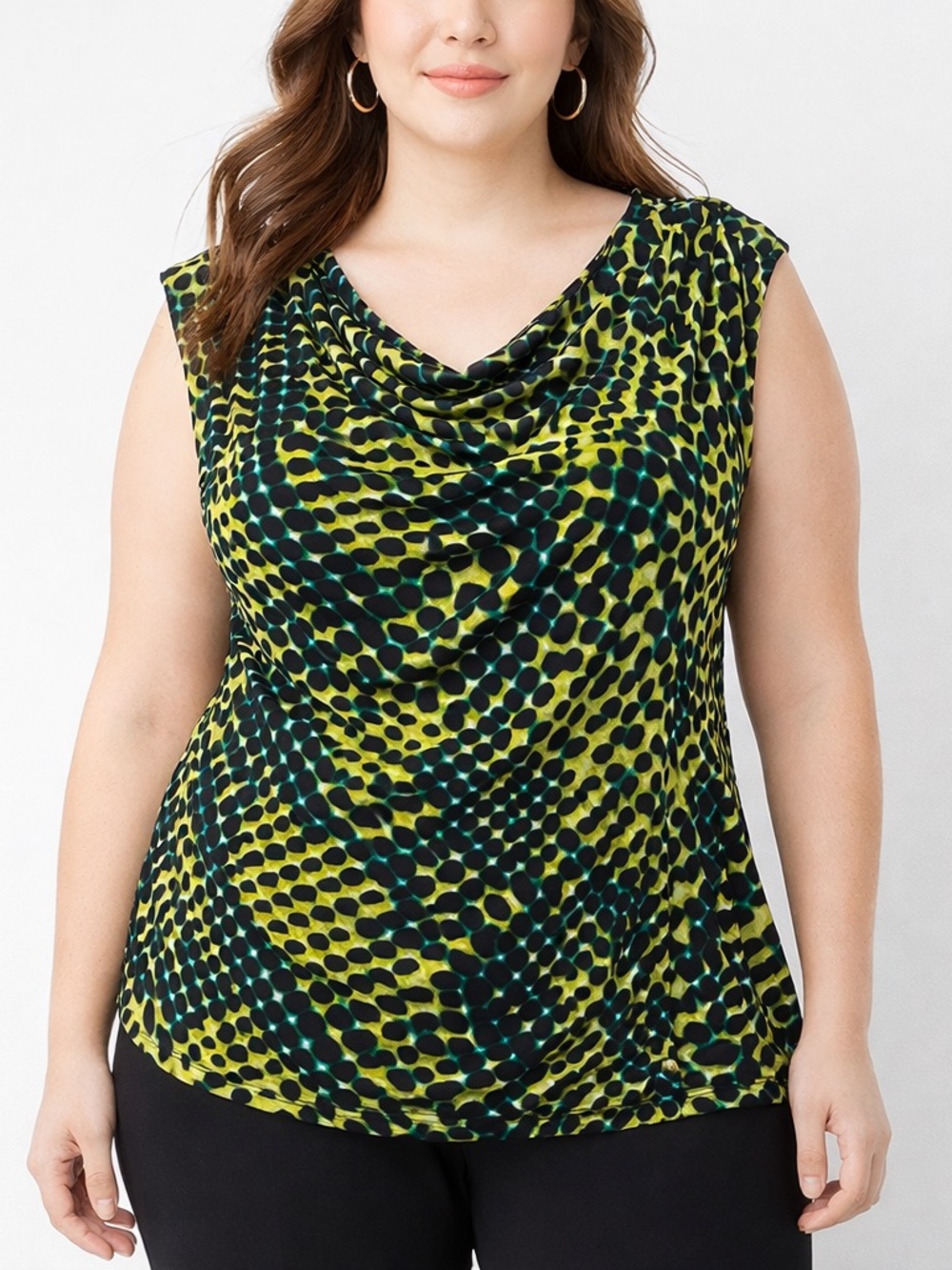 Worthington 2X Animal Print Cowl Neck Sleeveless Stretch Top